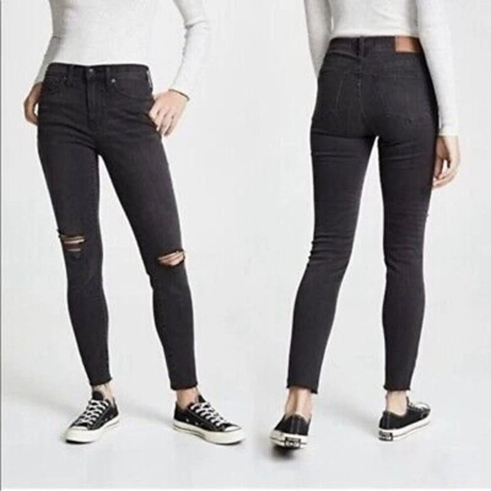 MADEWELL Skinny Jeans 9" High-Rise Faded Black Distressed Raw Hem Size 35 NWT